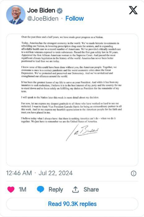 Biden's Letter on Withdrawing