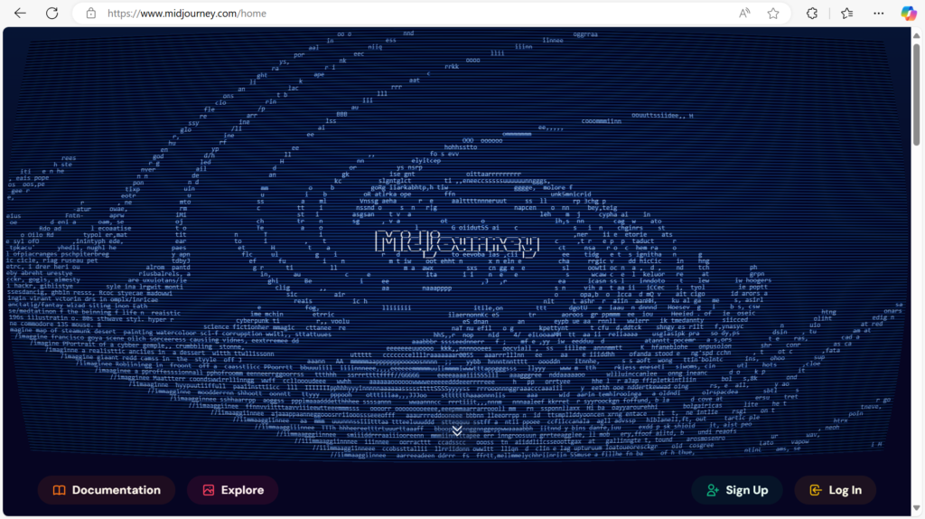 Midjourney front page as an AI tool to have an AI job as a stock maker