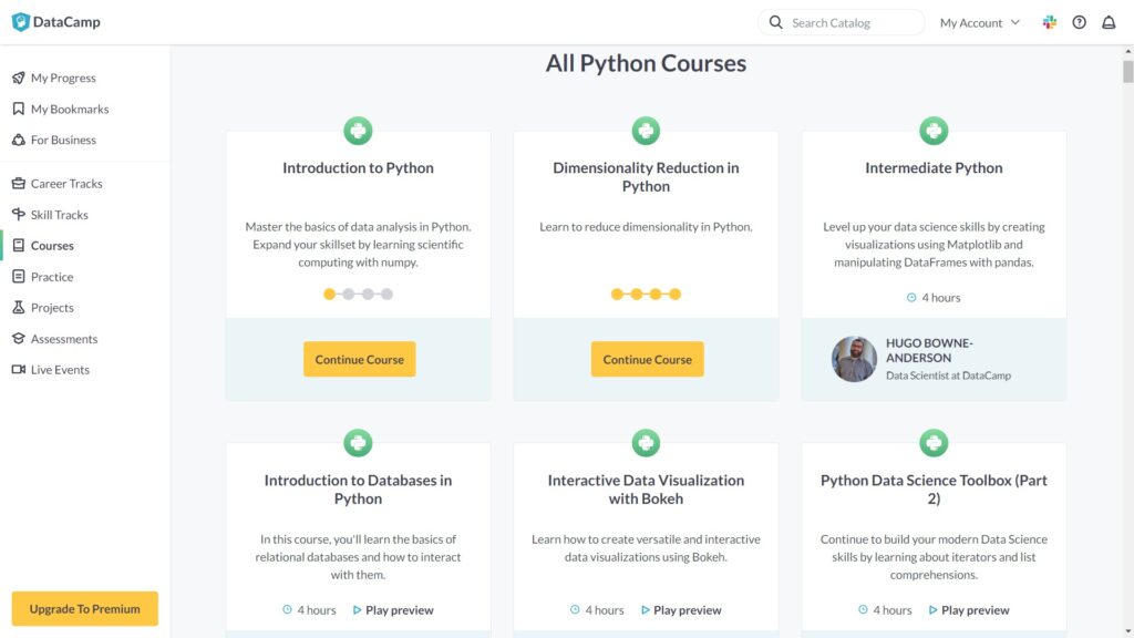 DataCamp as a platform for learning AI online in Data Science & Data Analysis